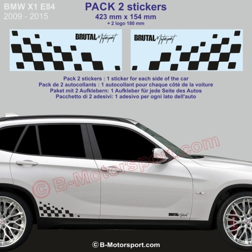 BMW X1 - 2 stickers damiers racing latéraux 42 cm