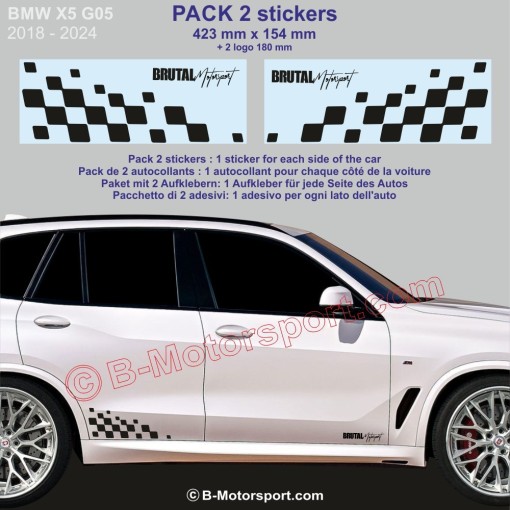 BMW X5 - 2 adesivi fasce laterali bandiera a scacchi 42 cm