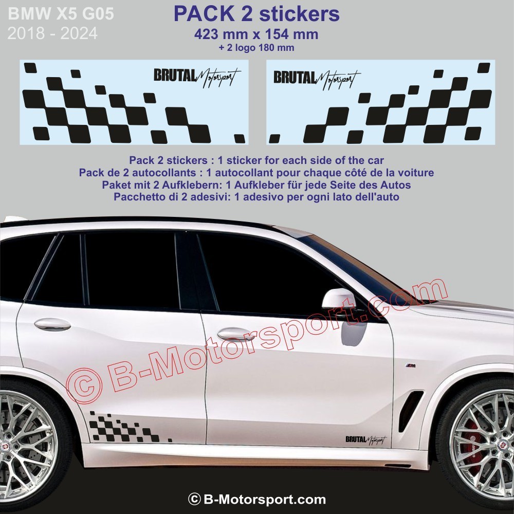 BMW X5 - 2 adesivi fasce laterali bandiera a scacchi 42 cm
