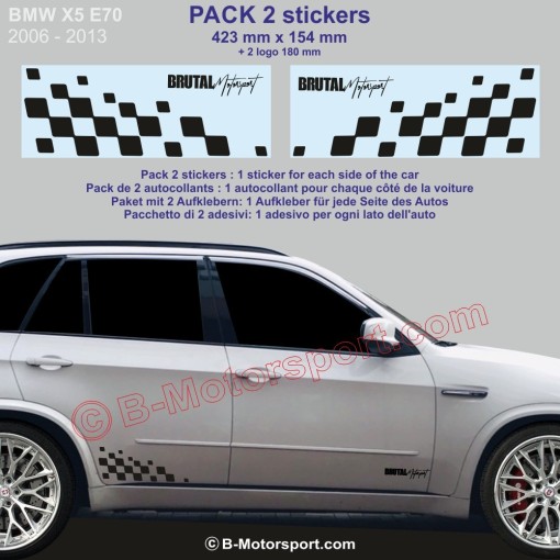 BMW X5 - 2 adesivi fasce laterali bandiera a scacchi 42 cm