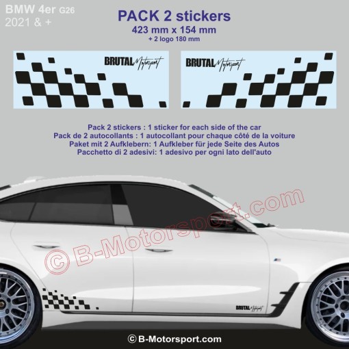 BMW série 4 - 2 stickers damiers racing latéraux 42 cm