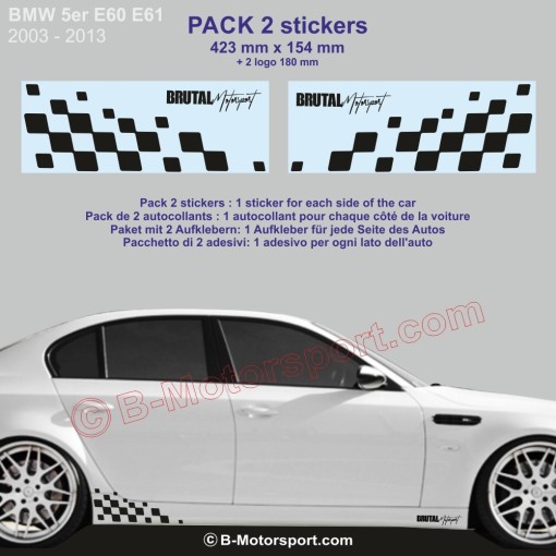 BMW Serie 5 - 2 adesivi fasce laterali bandiera a scacchi 42 cm