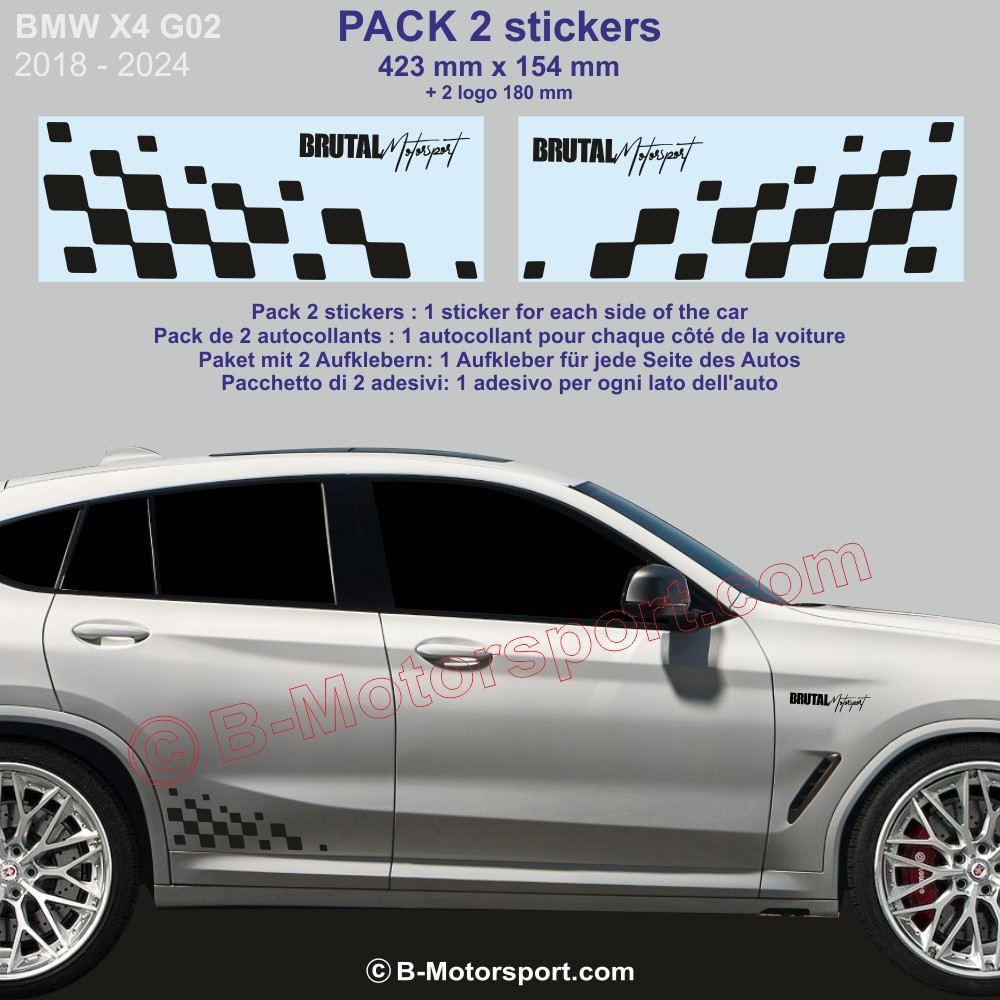 BMW X4 - 2 stickers damiers racing latéraux 42 cm