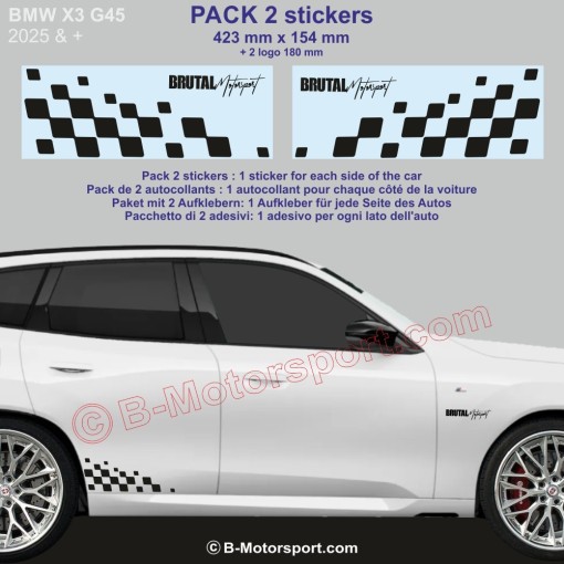 BMW X3 - 2 stickers damiers racing latéraux 42 cm