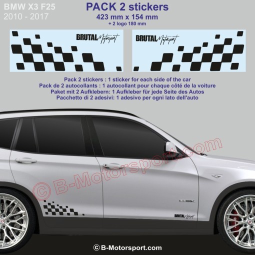 BMW X3 - 2 adesivi fasce laterali bandiera a scacchi 42 cm