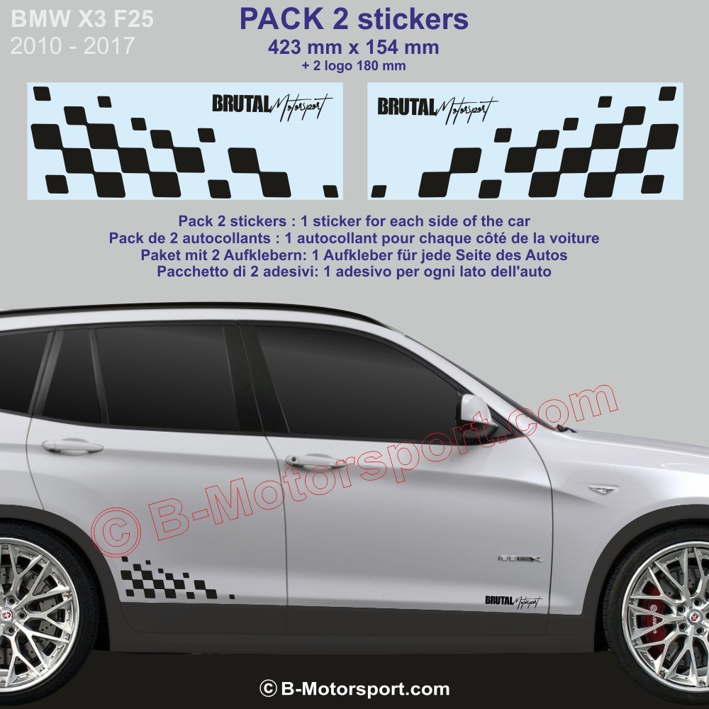BMW X3 - 2 Schachbret Seitenstreifen Aufbleber 42 cm