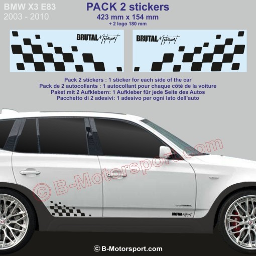 BMW X3 - 2 adesivi fasce laterali bandiera a scacchi 42 cm