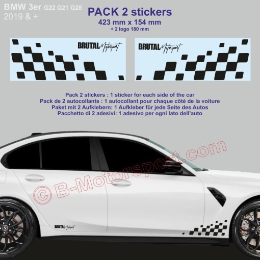 BMW Série 3 - 2 stickers damiers racing latéraux 42 cm