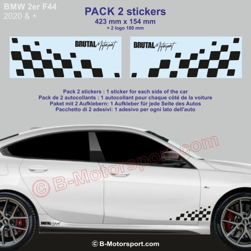 BMW Série 2 - 2 stickers damiers racing latéraux 42 cm