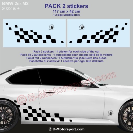 Chequered flag 117 cm - 2 Racing sticker decals compatible with all BMW Serie 2