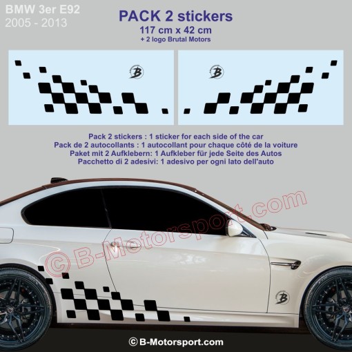 Chequered flag 117 cm - 2 Racing sticker decals compatible with all BMW Serie 3