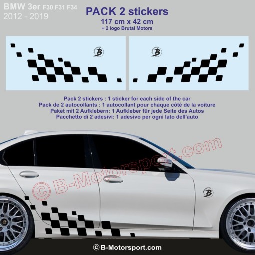 Damiers latéraux 117 cm - 2 stickers autocollant Racing compatible avec toutes les BMW série 3