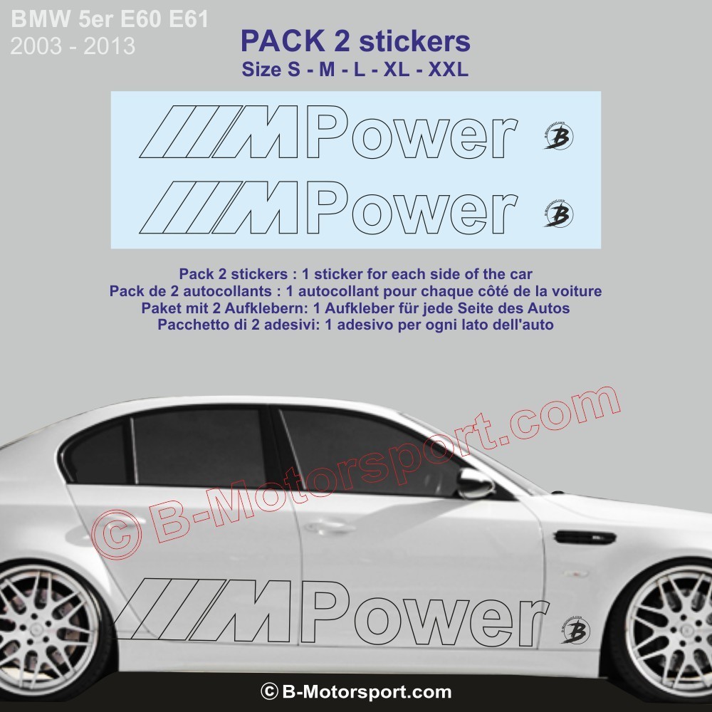 M-POWER outline BMW Serie 5 - 2 adesivi laterale racing
