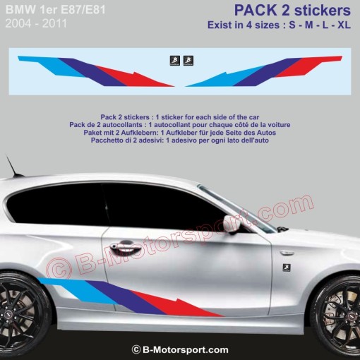 M-STYLE Kit autocollant - 2 stickers coloris M-Power compatible BMW série 1