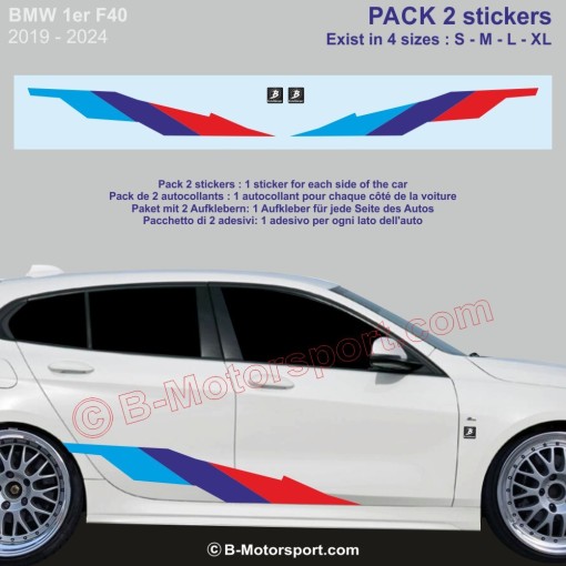 M-STYLE Aufkleber-Set – 2 M-Power Seitenstreifen-Aufkleber passend für alle BMW 1er Serie