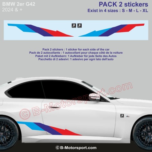M-STYLE Aufkleber-Set – 2 M-Power Seitenstreifen-Aufkleber passend für alle BMW 2er Serie