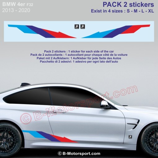 M-STYLE Aufkleber-Set – 2 M-Power Seitenstreifen-Aufkleber passend für alle BMW 4er Serie