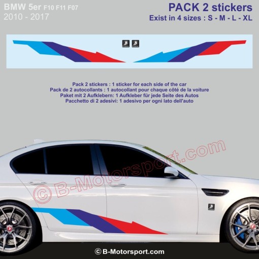 M-STYLE Aufkleber-Set – 2 M-Power Seitenstreifen-Aufkleber passend für alle BMW 5er Serie