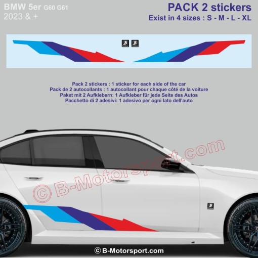 M-STYLE Aufkleber-Set – 2 M-Power Seitenstreifen-Aufkleber passend für alle BMW 5er Serie