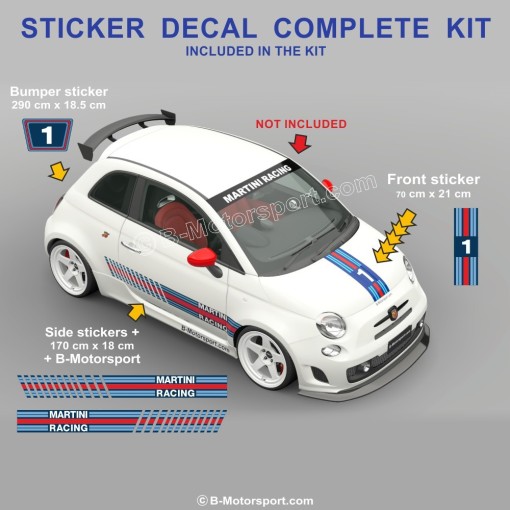 MARTINI NUMBER 1 - Kit adesivi completo compatibile con tutti i modelli 500 ABARTH 595 695