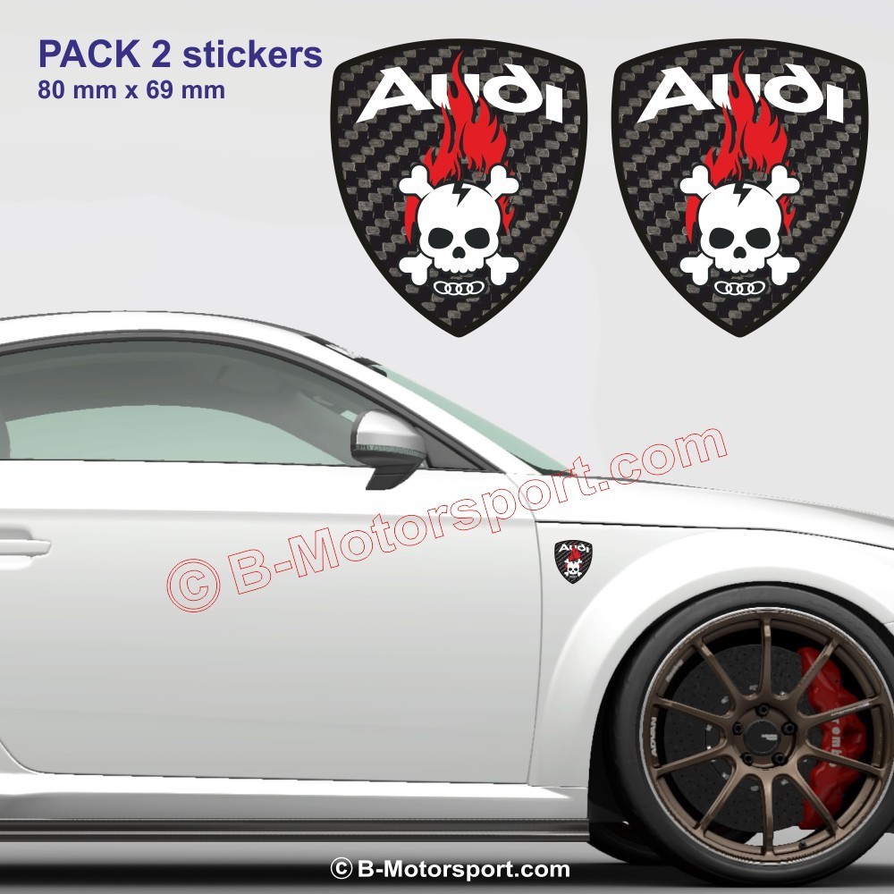 2 sticker logo AUDI SKULL look carbone pour A1 A2 A3 A4 A5 A6 TT RS Q2 Q3 Q4 Q5 Q6 Q7 Q8