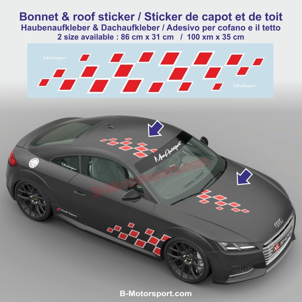 Bandiera a scacchi Racing Bicolore - Kit adesivi universale per tetto e cofano motore AUDI