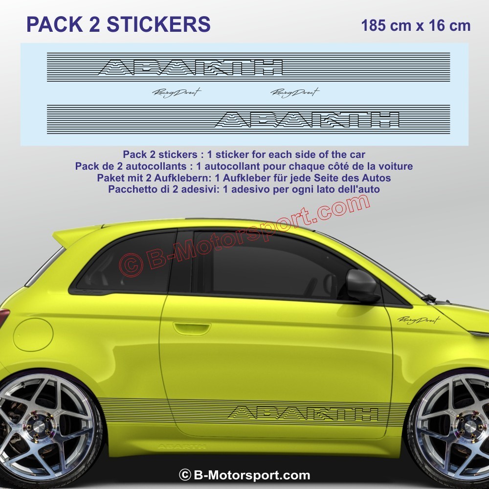 Kit autocollant ABARTH NEW DESIGN pour bas de caisse FIAT 500 595 695 600 Punto Spider