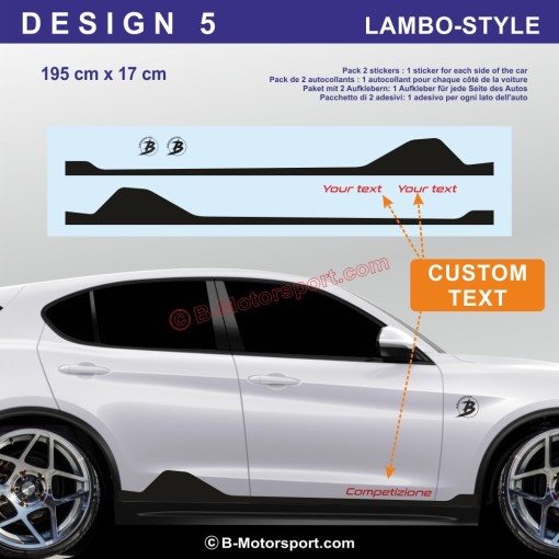 ALFA ROMEO STELVIO – Kit adesivi bande sportive – 5 design per minigonne laterali