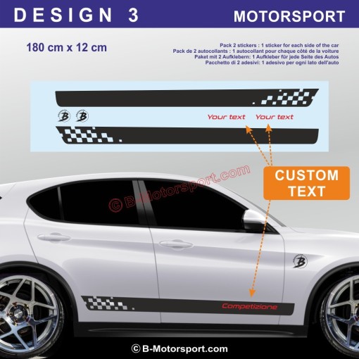 ALFA ROMEO STELVIO – Sportliches Seitenstreifen-Aufkleber-Set – 5 Designs für Seitenschweller