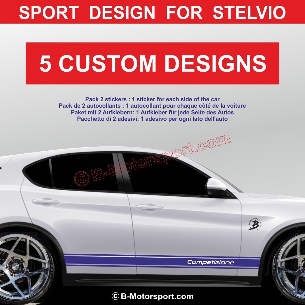 ALFA ROMEO STELVIO - Pack autocollant Bande Sport - 5 design pour bas de caisse