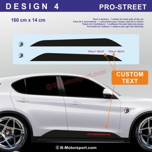 ALFA ROMEO STELVIO – Kit adesivi bande sportive – 5 design per minigonne laterali