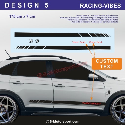 VW TAIGO – Kit adesivi bande sportive – 5 design per minigonne laterali
