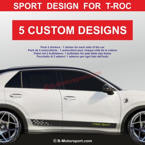 VW T-ROC – Sportliches Seitenstreifen-Aufkleber-Set – 5 Designs für Seitenschweller