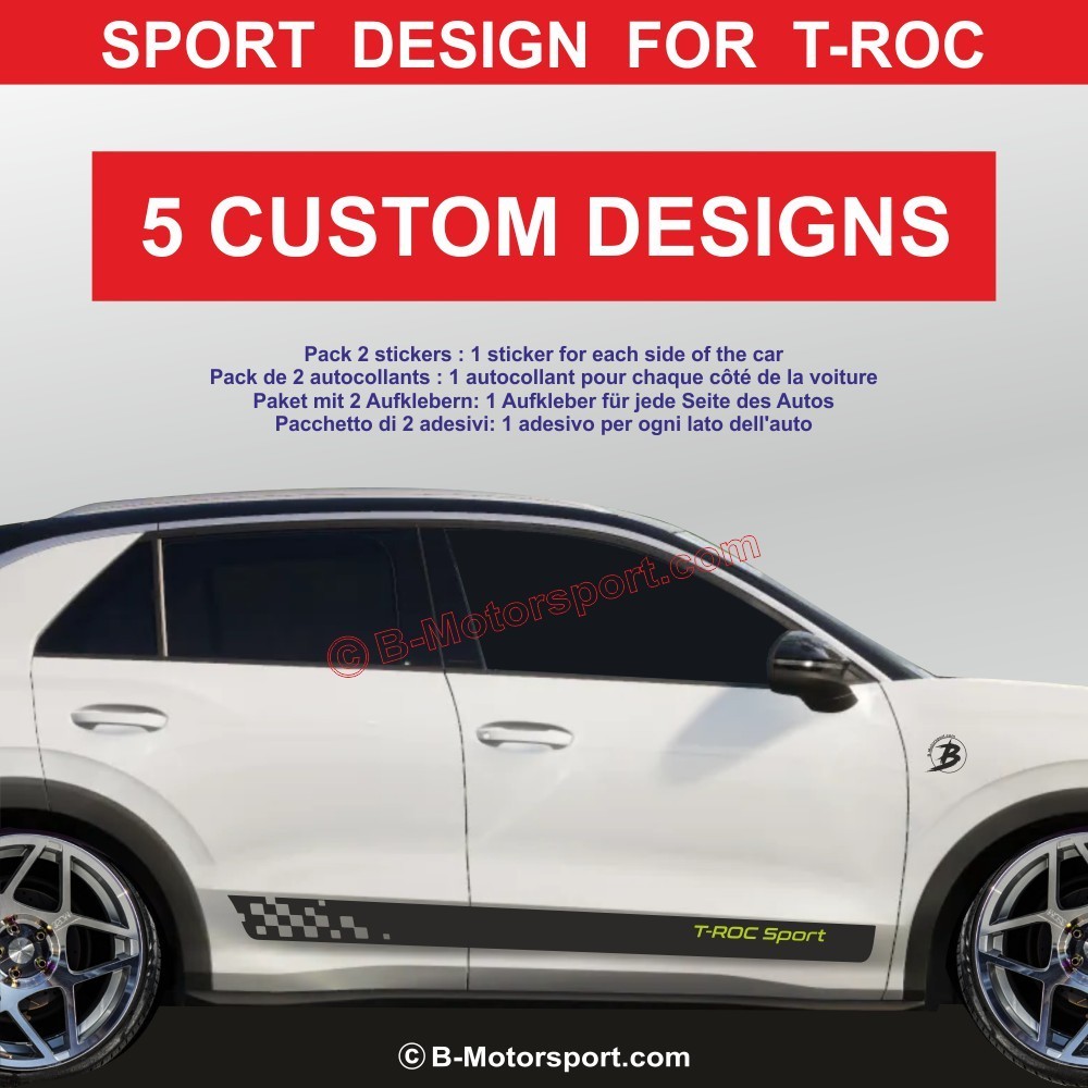 VW T-ROC - Pack autocollant Bande Sport - 5 design pour bas de caisse