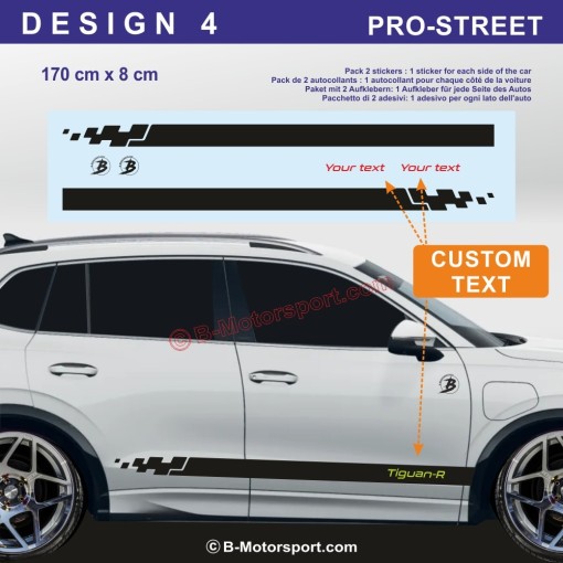 VW TIGUAN – Sportliches Seitenstreifen-Aufkleber-Set – 5 Designs für Seitenschweller