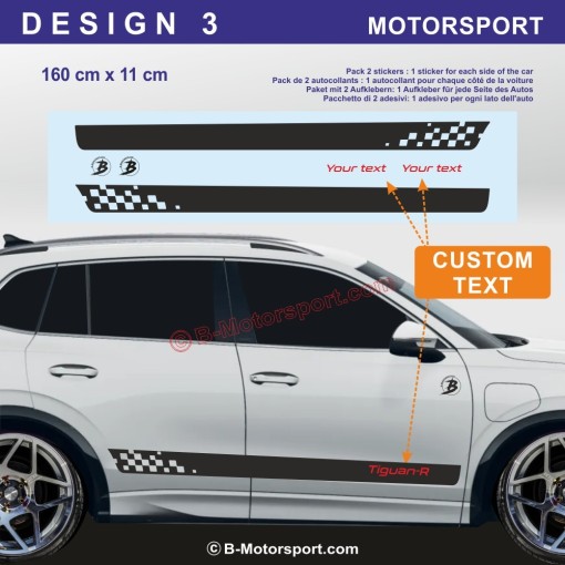 VW TIGUAN – Sportliches Seitenstreifen-Aufkleber-Set – 5 Designs für Seitenschweller
