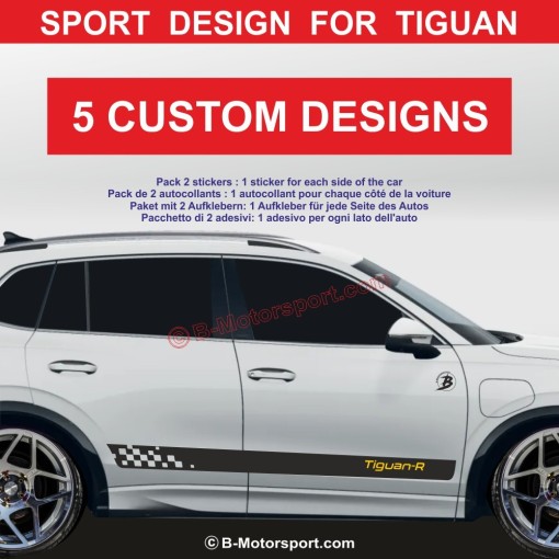 VW TIGUAN – Kit adesivi bande sportive – 5 design per minigonne laterali