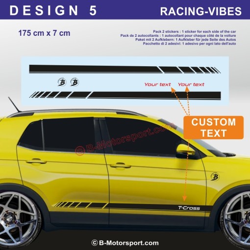 VW T-CROSS – Kit adesivi bande sportive – 5 design per minigonne laterali