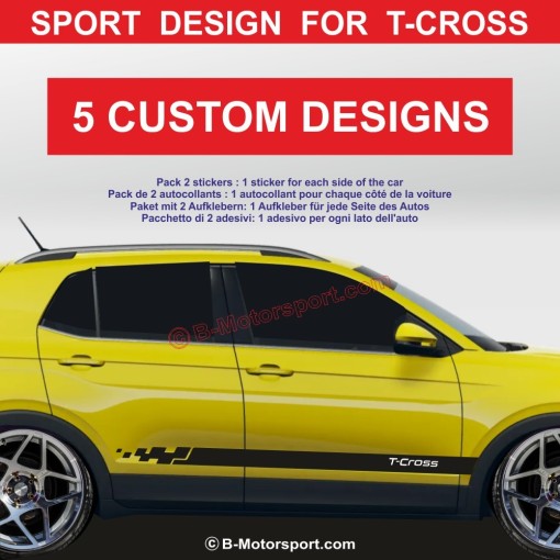 VW T-CROSS – Sportliches Seitenstreifen-Aufkleber-Set – 5 Designs für Seitenschweller