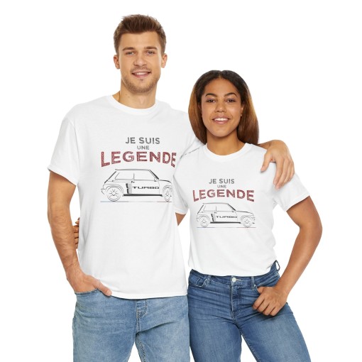Tshirt JE SUIS UNE LEGENDE avec silhouette RENAULT 5 TURBO pour homme et femme