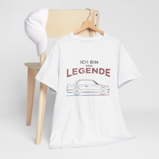 T-Shirt ICH BIN EINE LEGENDE mit der Silhouette der BMW M3 e30 für Herren und Damen