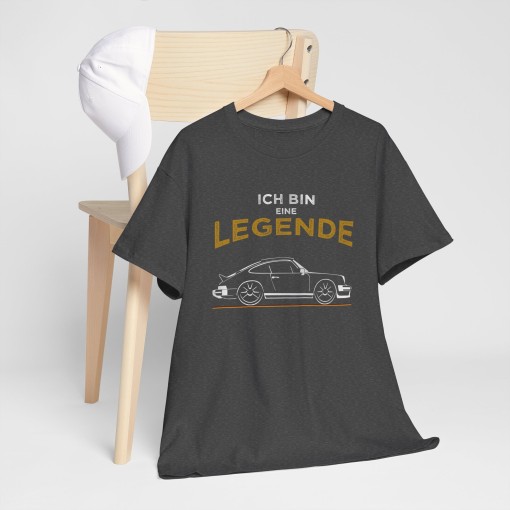 T-Shirt ICH BIN EINE LEGENDE mit der Silhouette der Porsche 911 Carrera RS 2.7 Ducktail für Herren und Damen
