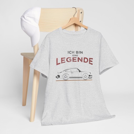 T-Shirt ICH BIN EINE LEGENDE mit der Silhouette der Porsche 911 Carrera RS 2.7 Ducktail für Herren und Damen