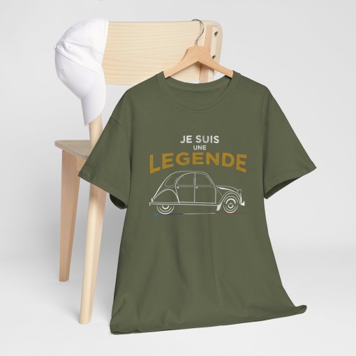 Maglietta JE SUIS UNE LEGENDE con la silhouette della CITROEN 2CV disponibile per uomo e donna
