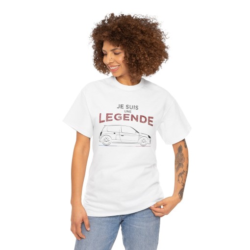 T-shirt JE SUIS UNE LEGENDE avec silhouette RENAULT CLIO V6 pour homme et femme