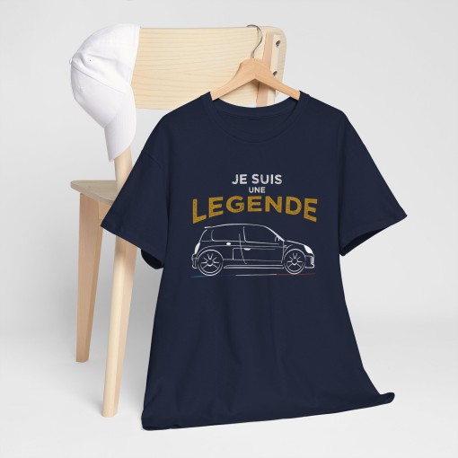 T-Shirt JE SUIS UNE LEGENDE mit der Silhouette der RENAULT CLIO V6 für Herren und Damen